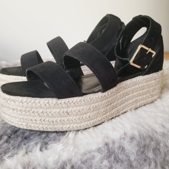 Black Suede Espadrille Platform Sandals - Picture 3 of 5